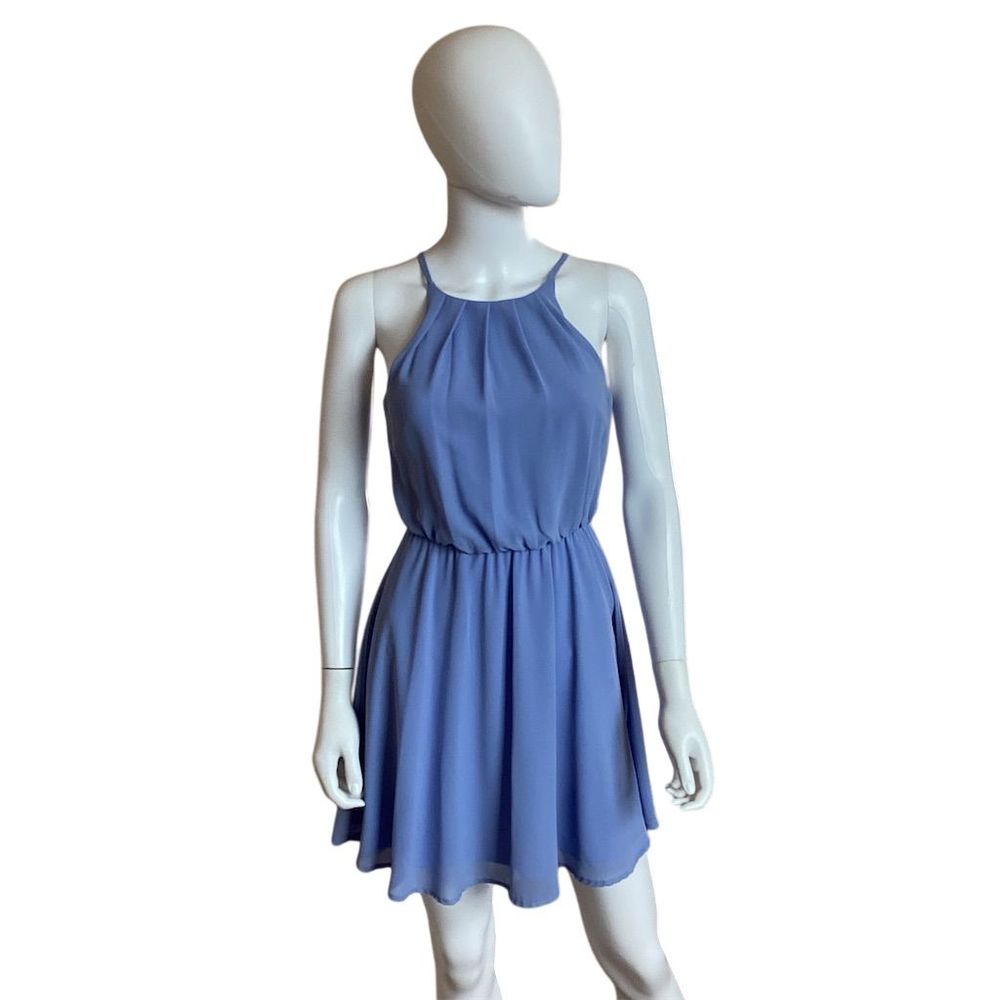 Lush Women's XS Periwinkle Blue Halter A-Line Knee Length Dress - Picture 1 of 12